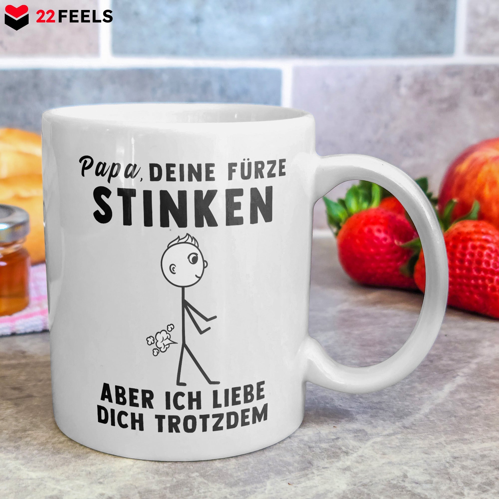 22Feels® ORIGINAL Geschenk-Tasse mit Spruch - Papa, Deine Fürze Stinken, Aber Ich Liebe Dich Trotzdem (Weiss, 320ml)-Weisse Tasse 320ml-22Feels