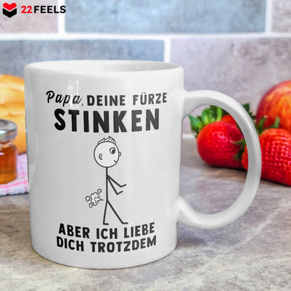 22Feels® ORIGINAL Geschenk-Tasse mit Spruch - Papa, Deine Fürze Stinken, Aber Ich Liebe Dich Trotzdem (Weiss, 320ml)-Weisse Tasse 320ml-22Feels