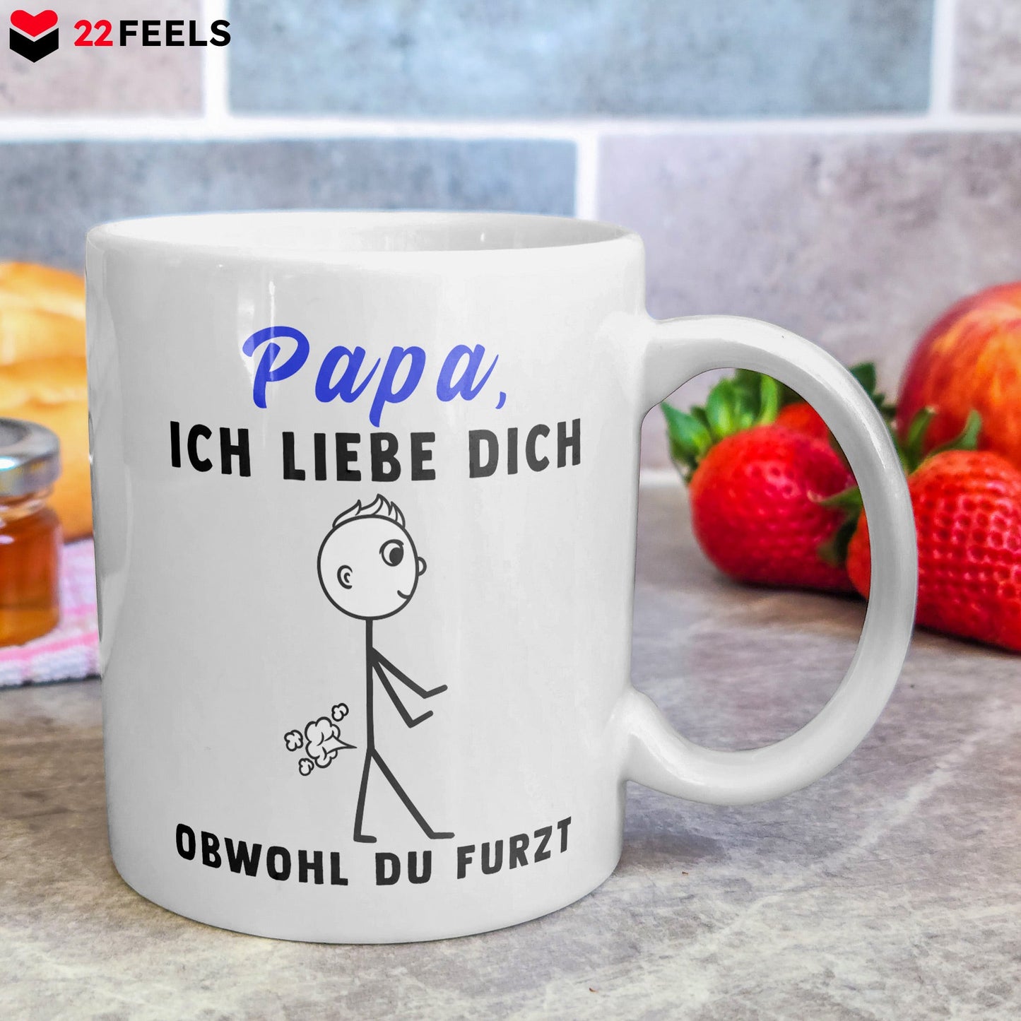 22Feels® ORIGINAL Geschenk-Tasse mit Spruch - Papa, Ich Liebe Dich, Obwohl Du Furzt (Weiss, 320ml)-Weisse Tasse 320ml-22Feels