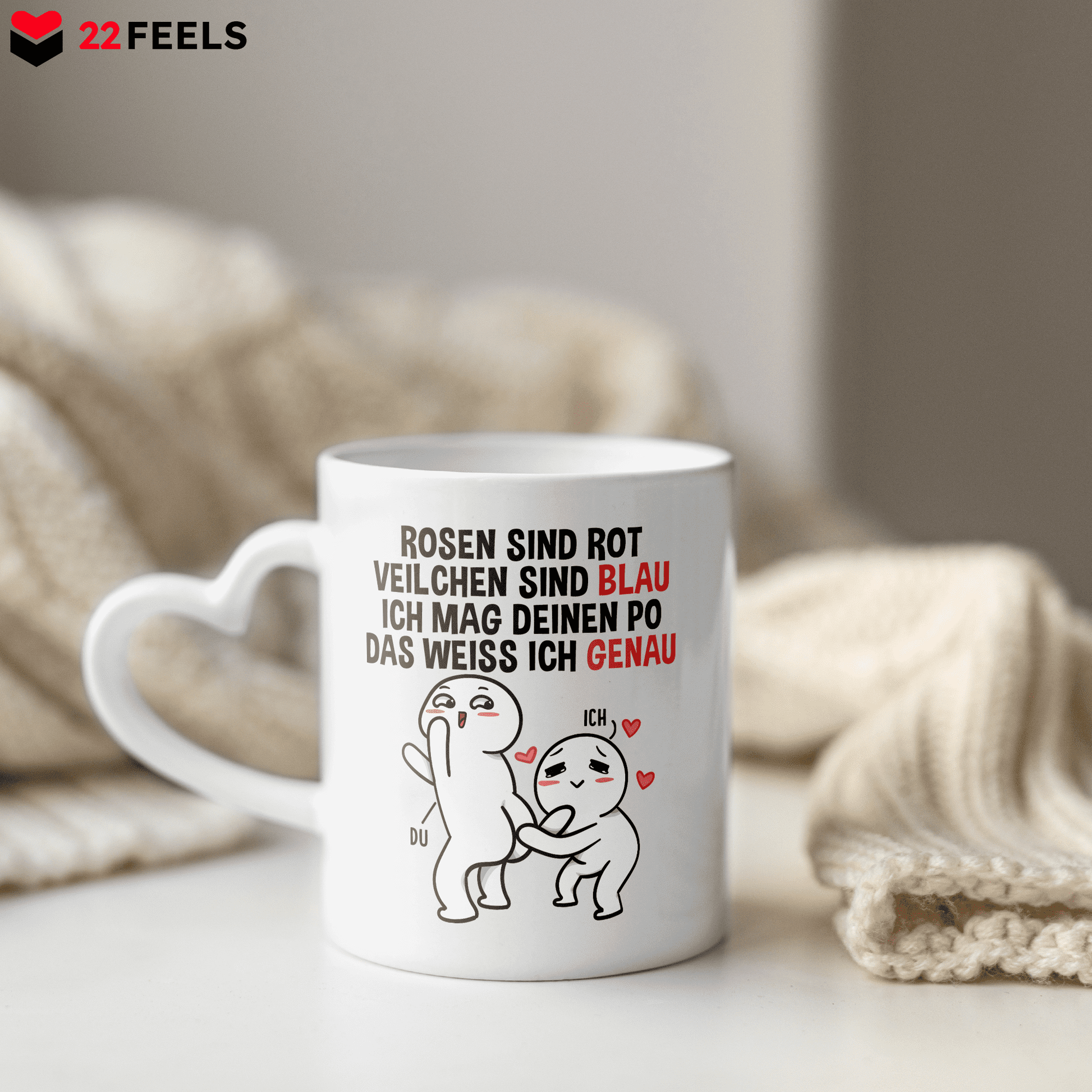 22Feels® Paar Geschenk zum Jahrestag, Hochzeitstag, Valentinstag etc. - Tasse mit Spruch (Herzhenkel, Weiss, 320ml)-Tasse Weiss Herzhenkel 320ml-22Feels