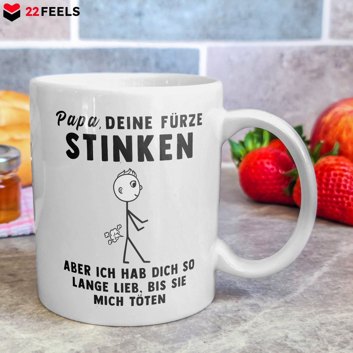22Feels® ORIGINAL Geschenk-Tasse mit Spruch - Papa, Deine Fürze Stinken, Aber Ich Hab Dich So Lange Lieb, Bis Sie Mich Töten (Weiss, 320ml)-Weisse Tasse 320ml-22Feels
