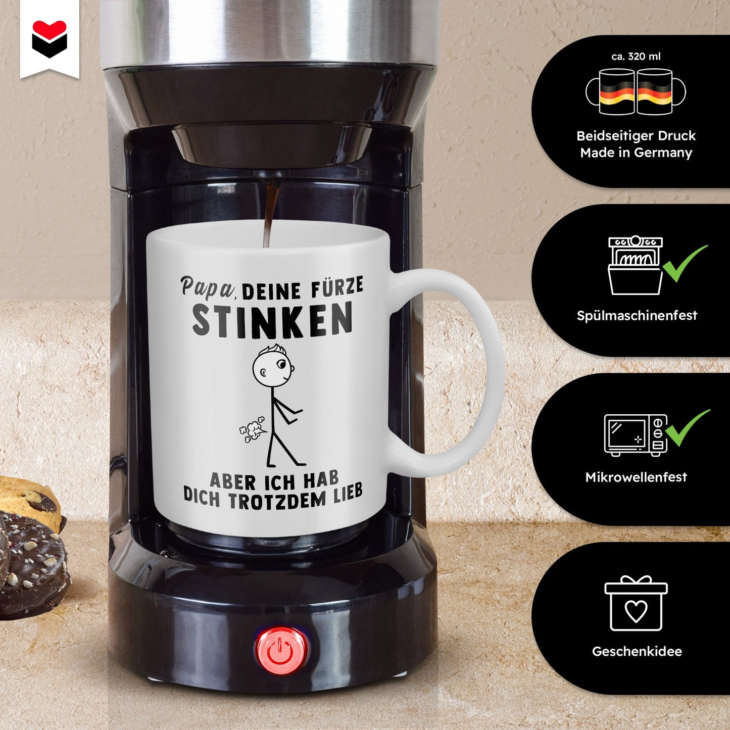 22Feels® ORIGINAL Geschenk-Tasse mit Spruch - Papa, Deine Fürze Stinken, Aber Ich Hab Dich Trotzdem Lieb (Weiss, 320ml)-Weisse Tasse 320ml-22Feels