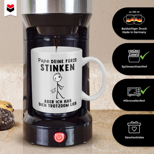 22Feels® ORIGINAL Geschenk-Tasse mit Spruch - Papa, Deine Fürze Stinken, Aber Ich Hab Dich Trotzdem Lieb (Weiss, 320ml)-Weisse Tasse 320ml-22Feels
