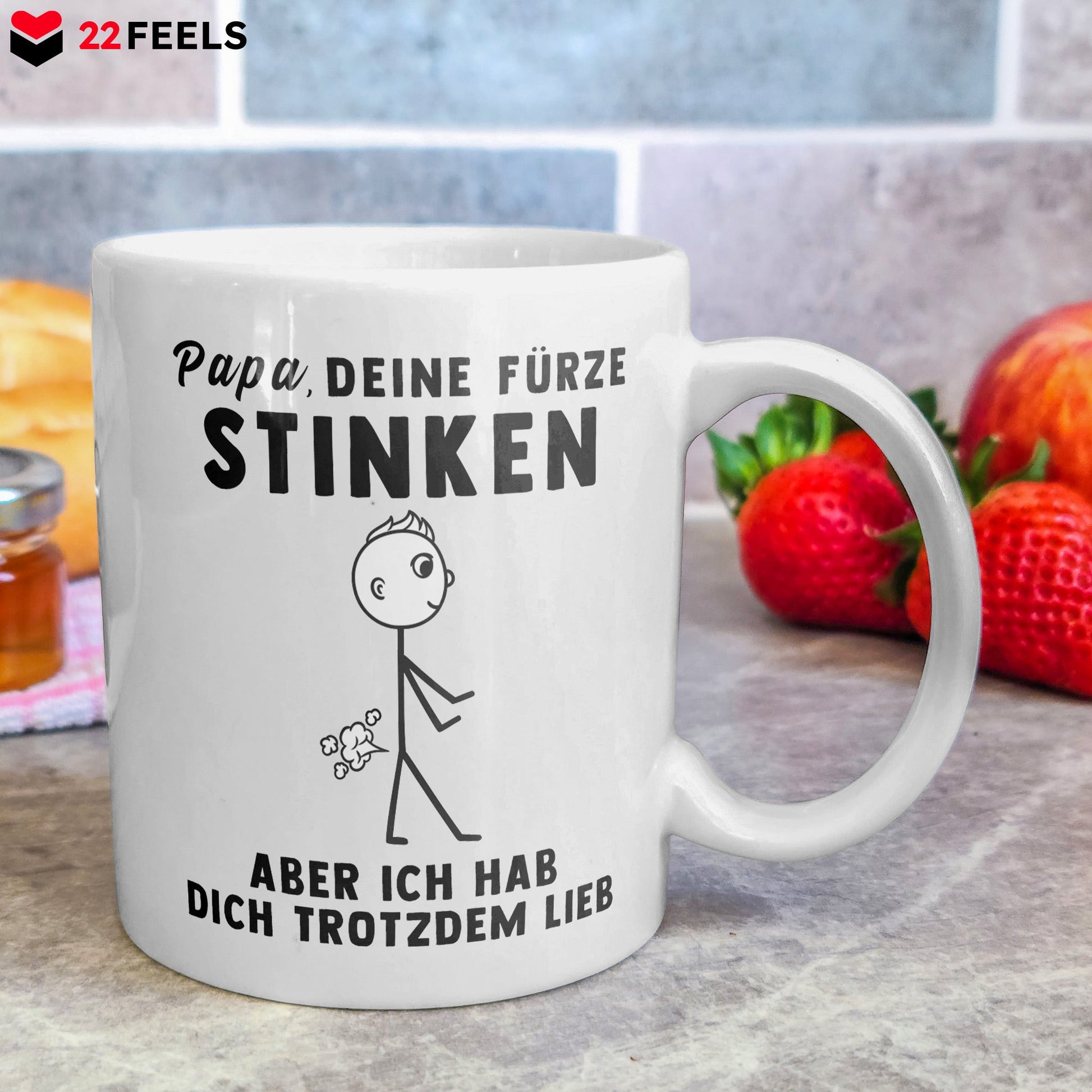 22Feels® ORIGINAL Geschenk-Tasse mit Spruch - Papa, Deine Fürze Stinken, Aber Ich Hab Dich Trotzdem Lieb (Weiss, 320ml)-Weisse Tasse 320ml-22Feels