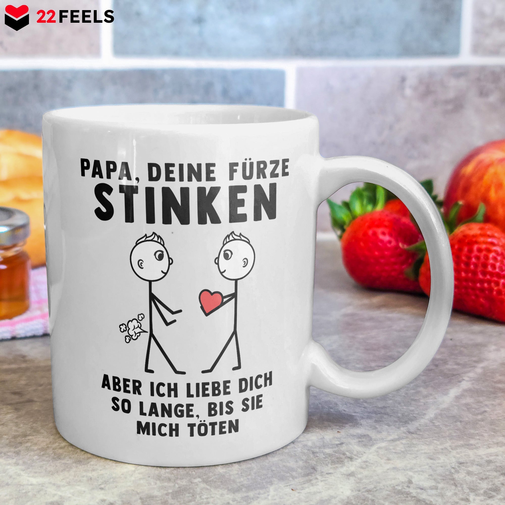 22Feels® Vater Geschenk von Sohn -Spruch-Tasse ORIGINAL - Papa, Deine Fürze Stinken, Aber Ich Liebe Dich So Lange, Bis Sie Mich Töten (Weiss, 320ml)-Weisse Tasse 320ml-22Feels
