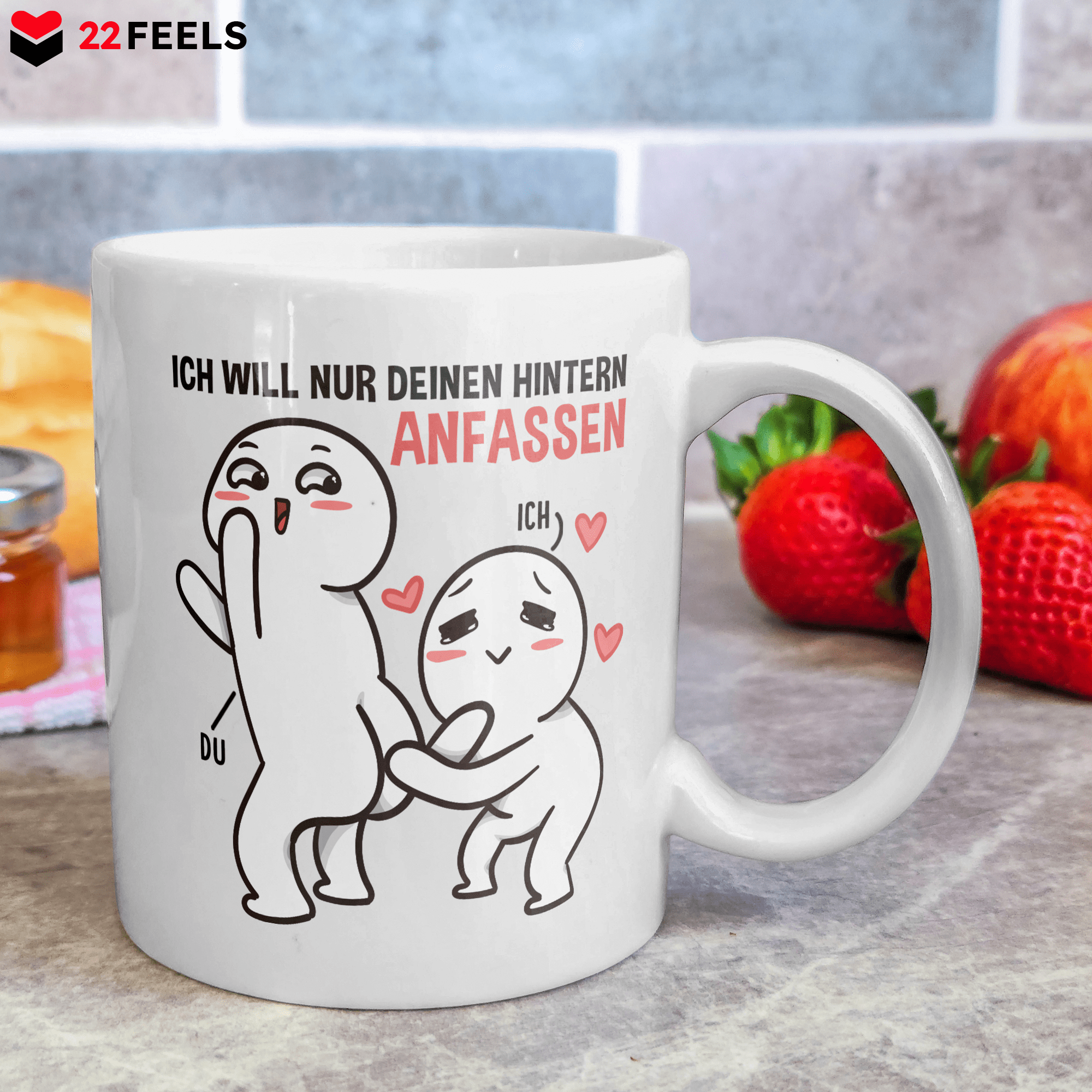 22Feels® Geschenk für Paare - Tasse mit Spruch: Ich Will Nur Deinen Hintern Anfassen (Weiss, 320ml)-Weisse Tasse 320ml-22Feels