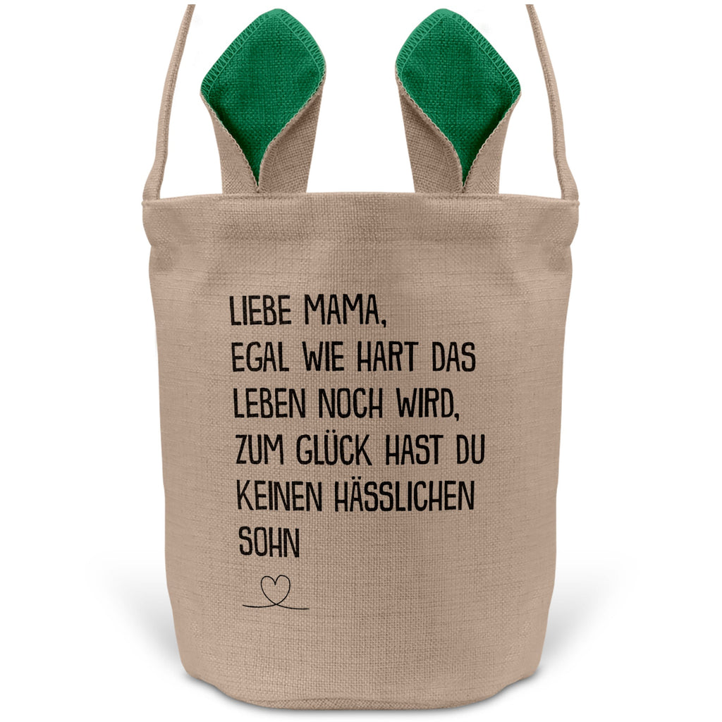 22Feels® Mama Osterkorb von Sohn Mutter mit Henkel Ostergeschenk Tragetasche Ostern Deko Osternest Körbchen Hasenohren (Beige/Grün)-Ostern Tragetasche-22Feels