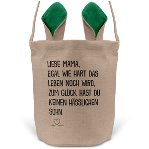 22Feels® Mama Osterkorb von Sohn Mutter mit Henkel Ostergeschenk Tragetasche Ostern Deko Osternest Körbchen Hasenohren (Beige/Grün)-Ostern Tragetasche-22Feels