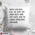 22Feels® Stiefvater Geschenk vom Stiefsohn - Kissen mit Spruch (Weiss 40x40cm)-Kissen Weiss 40x40-22Feels