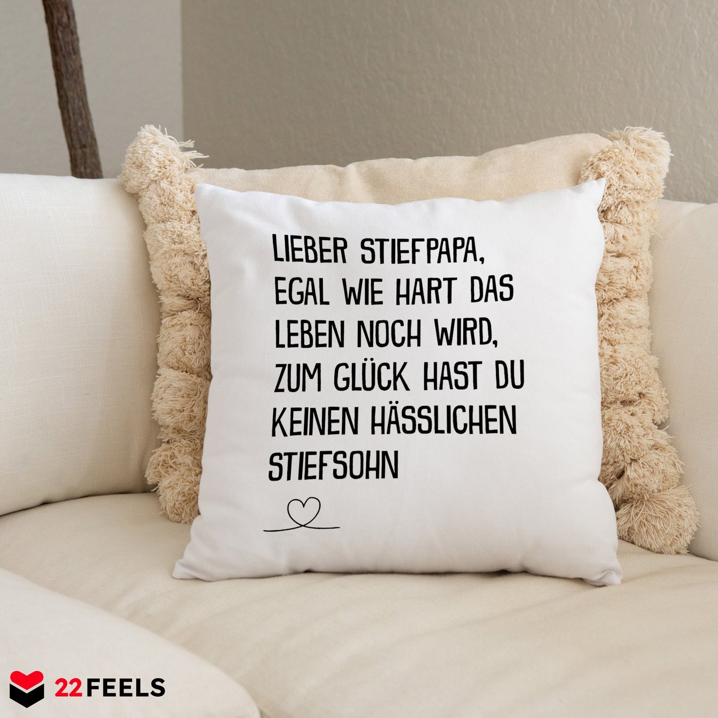 22Feels® Stiefvater Geschenk vom Stiefsohn - Kissen mit Spruch (Weiss 40x40cm)-Kissen Weiss 40x40-22Feels