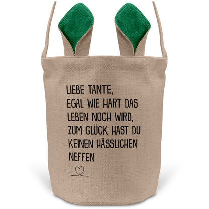 22Feels® Tante Osterkorb von Neffe mit Henkel Ostergeschenk Tragetasche Ostern Deko Osternest Körbchen Hasenohren (Beige/Grün)-Ostern Tragetasche-22Feels