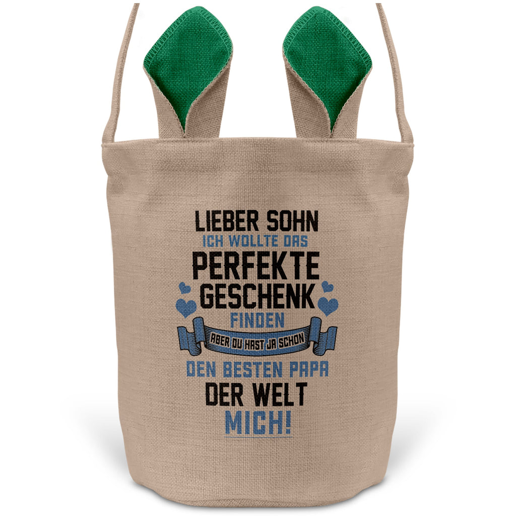 22Feels® Sohn Osterkorb von Papa Kinder mit Henkel Ostergeschenk Tragetasche Ostern Deko Osternest Körbchen Hasenohren (Beige/Grün)-Ostern Tragetasche-22Feels