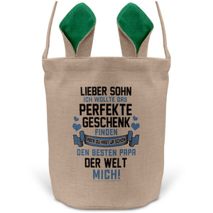 22Feels® Sohn Osterkorb von Papa Kinder mit Henkel Ostergeschenk Tragetasche Ostern Deko Osternest Körbchen Hasenohren (Beige/Grün)-Ostern Tragetasche-22Feels