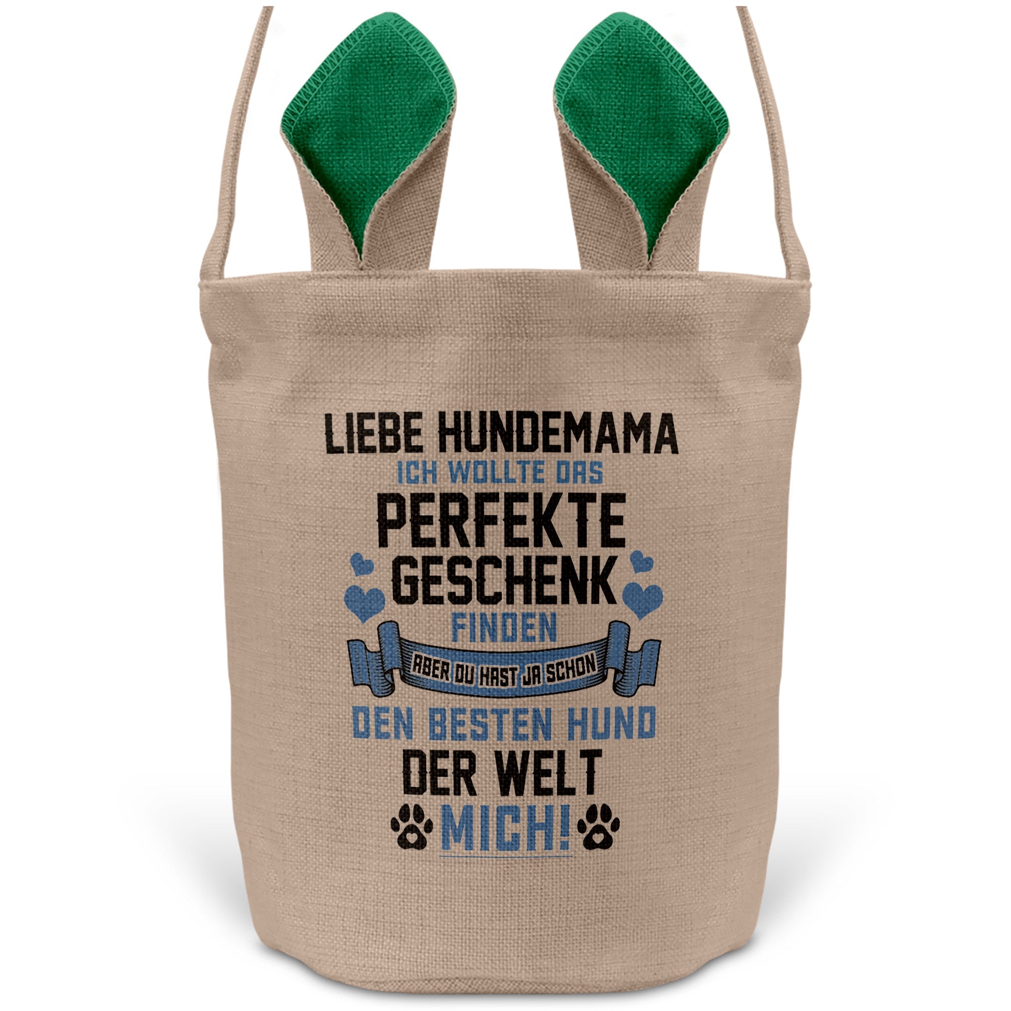 22Feels® Hundemama Frauchen Hunde Osterkorb mit Henkel Ostergeschenk Tragetasche Ostern Deko Osternest Körbchen Hasenohren (Beige/Grün)-Ostern Tragetasche-22Feels