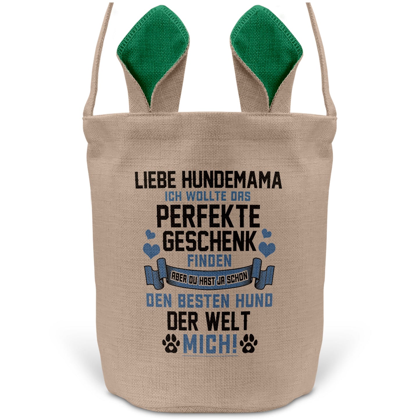 22Feels® Hundemama Frauchen Hunde Osterkorb mit Henkel Ostergeschenk Tragetasche Ostern Deko Osternest Körbchen Hasenohren (Beige/Grün)-Ostern Tragetasche-22Feels