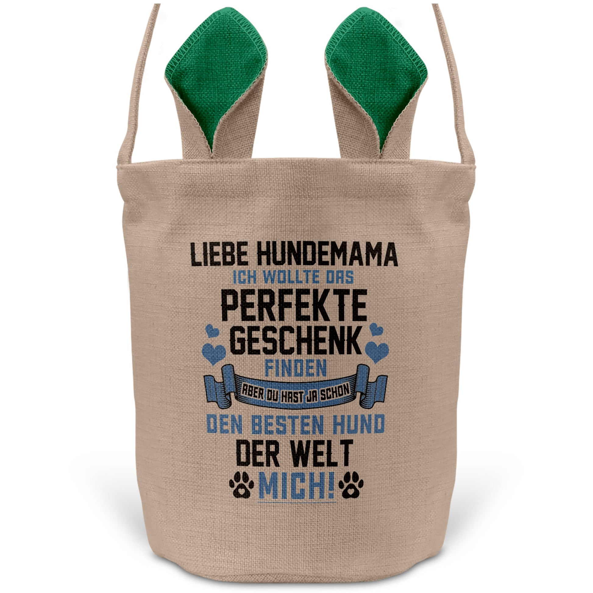 22Feels® Hundemama Frauchen Hunde Osterkorb mit Henkel Ostergeschenk Tragetasche Ostern Deko Osternest Körbchen Hasenohren (Beige/Grün)-Ostern Tragetasche-22Feels