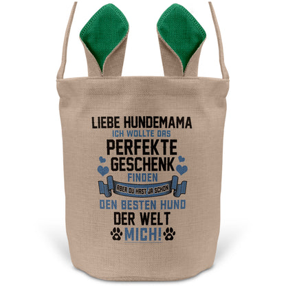 22Feels® Hundemama Frauchen Hunde Osterkorb mit Henkel Ostergeschenk Tragetasche Ostern Deko Osternest Körbchen Hasenohren (Beige/Grün)-Ostern Tragetasche-22Feels