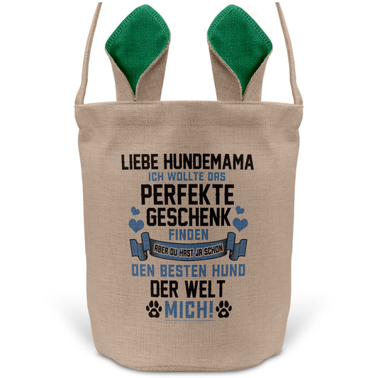 22Feels® Hundemama Frauchen Hunde Osterkorb mit Henkel Ostergeschenk Tragetasche Ostern Deko Osternest Körbchen Hasenohren (Beige/Grün)-Ostern Tragetasche-22Feels