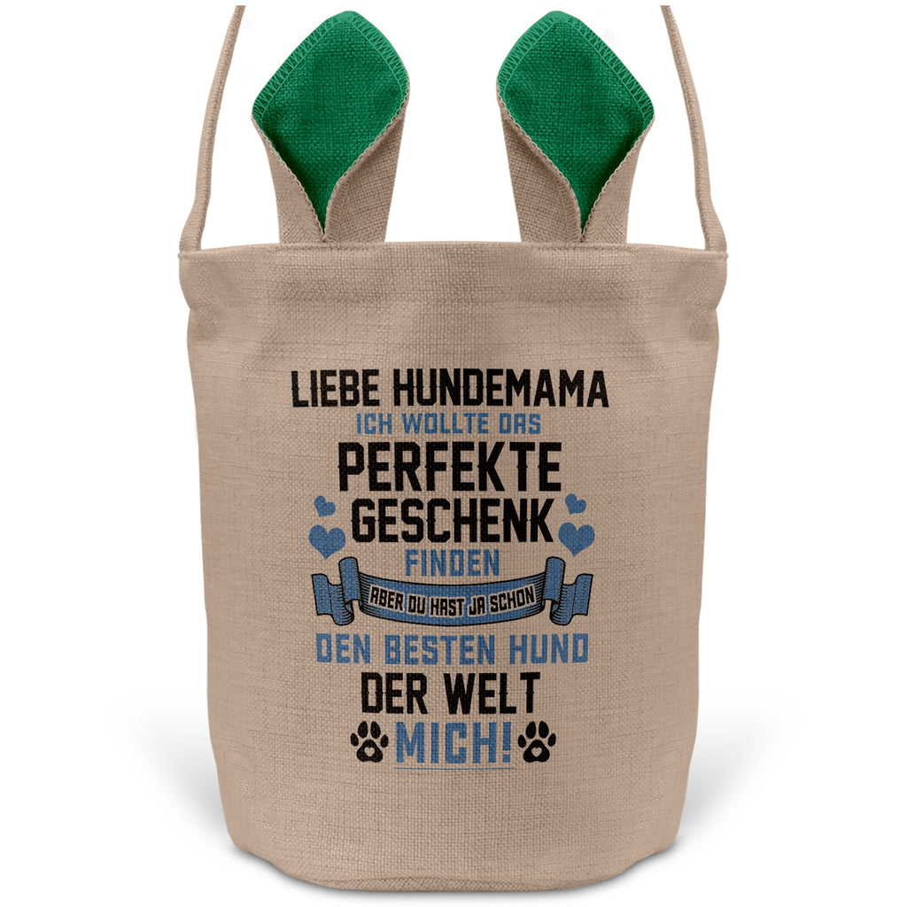 22Feels® Hundemama Frauchen Hunde Osterkorb mit Henkel Ostergeschenk Tragetasche Ostern Deko Osternest Körbchen Hasenohren (Beige/Grün)-Ostern Tragetasche-22Feels
