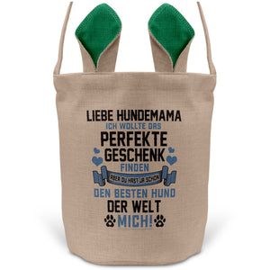 22Feels® Hundemama Frauchen Hunde Osterkorb mit Henkel Ostergeschenk Tragetasche Ostern Deko Osternest Körbchen Hasenohren (Beige/Grün)-Ostern Tragetasche-22Feels