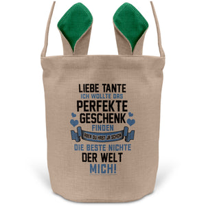 22Feels® Tante Osterkorb von Nichte mit Henkel Ostergeschenk Tragetasche Ostern Deko Osternest Körbchen Hasenohren (Beige/Grün)-Ostern Tragetasche-22Feels