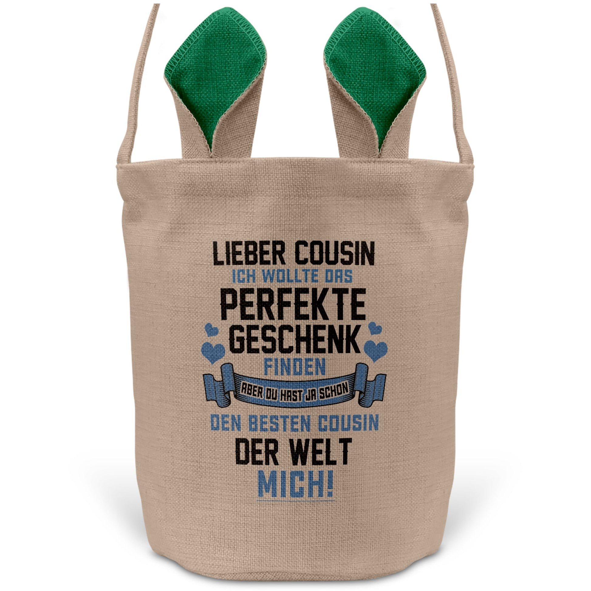 22Feels® Cousin Osterkorb von Cousin Jungs mit Henkel Ostergeschenk Tragetasche Ostern Deko Osternest Körbchen Hasenohren (Beige/Grün)-Ostern Tragetasche-22Feels