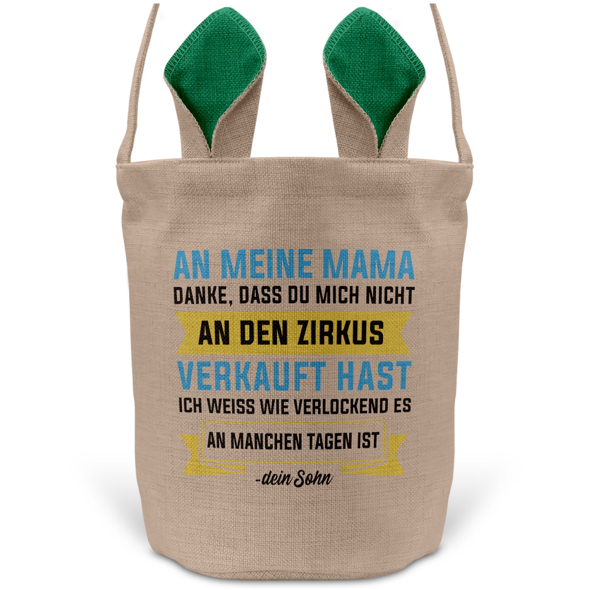22Feels® Mama Osterkorb von Sohn Mutter mit Henkel Ostergeschenk Tragetasche Ostern Deko Osternest Körbchen Hasenohren (Beige/Grün)-Ostern Tragetasche-22Feels