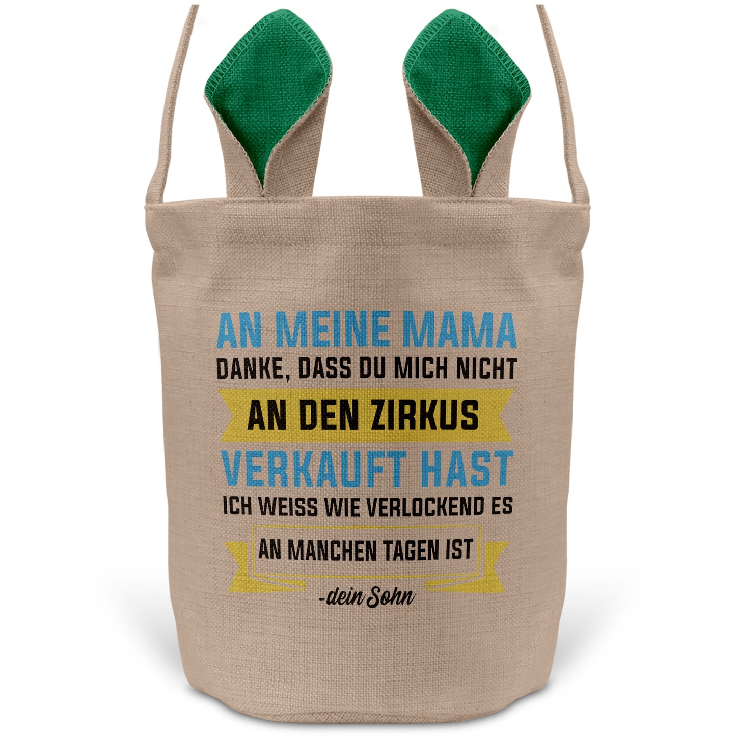 22Feels® Mama Osterkorb von Sohn Mutter mit Henkel Ostergeschenk Tragetasche Ostern Deko Osternest Körbchen Hasenohren (Beige/Grün)-Ostern Tragetasche-22Feels