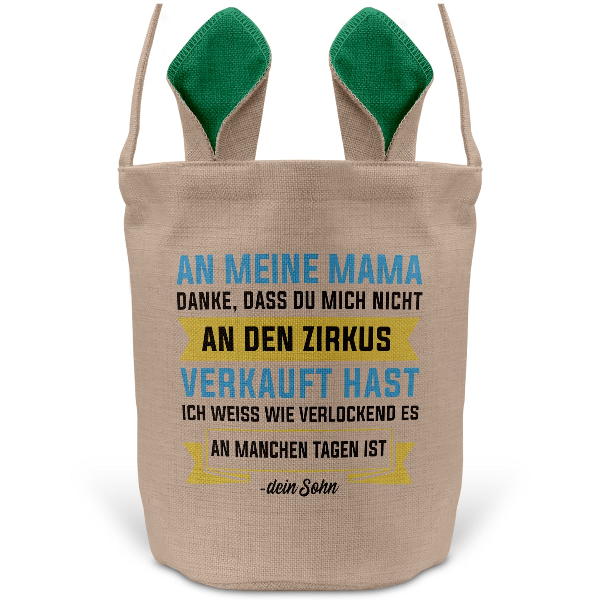 22Feels® Mama Osterkorb von Sohn Mutter mit Henkel Ostergeschenk Tragetasche Ostern Deko Osternest Körbchen Hasenohren (Beige/Grün)-Ostern Tragetasche-22Feels