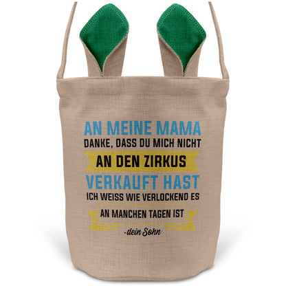 22Feels® Mama Osterkorb von Sohn Mutter mit Henkel Ostergeschenk Tragetasche Ostern Deko Osternest Körbchen Hasenohren (Beige/Grün)-Ostern Tragetasche-22Feels