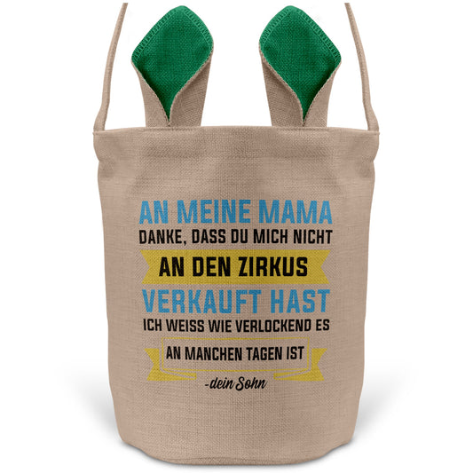 22Feels® Mama Osterkorb von Sohn Mutter mit Henkel Ostergeschenk Tragetasche Ostern Deko Osternest Körbchen Hasenohren (Beige/Grün)-Ostern Tragetasche-22Feels