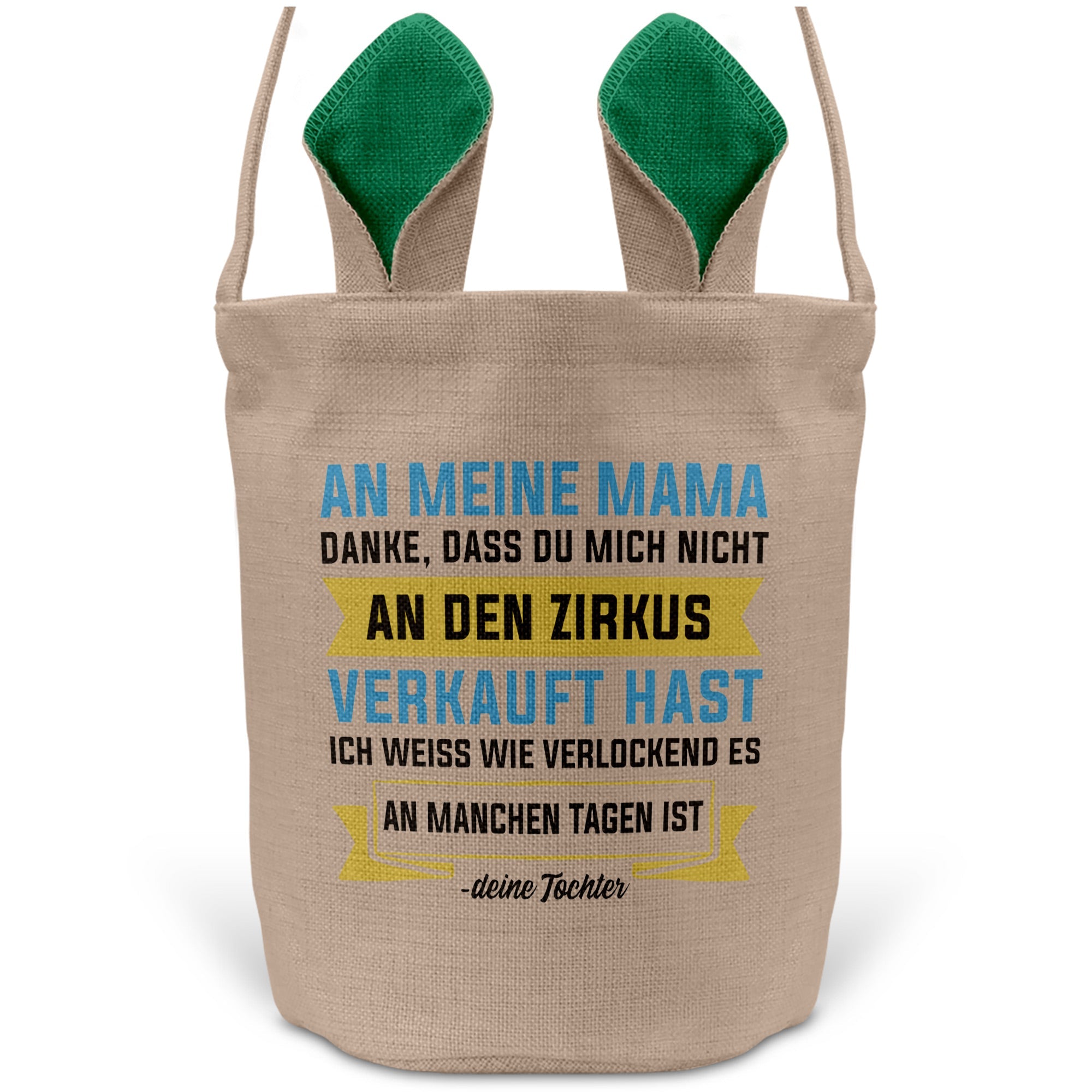22Feels® Mama Osterkorb von Tochter Mutter mit Henkel Ostergeschenk Tragetasche Ostern Deko Osternest Körbchen Hasenohren (Beige/Grün)-Ostern Tragetasche-22Feels