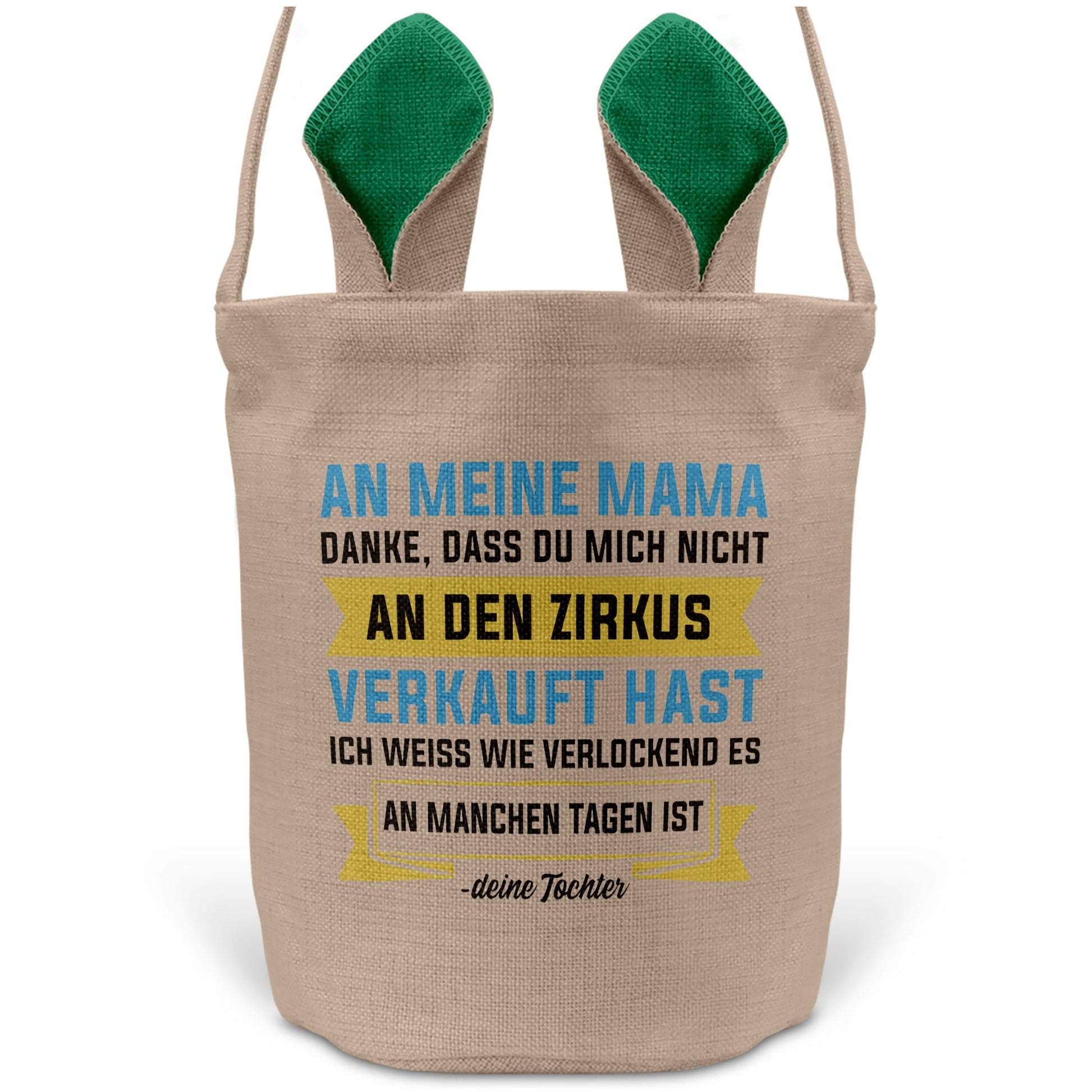 22Feels® Mama Osterkorb von Tochter Mutter mit Henkel Ostergeschenk Tragetasche Ostern Deko Osternest Körbchen Hasenohren (Beige/Grün)-Ostern Tragetasche-22Feels