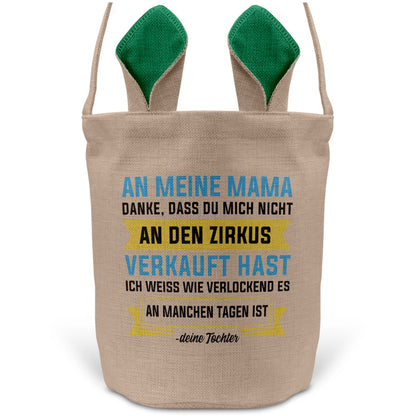22Feels® Mama Osterkorb von Tochter Mutter mit Henkel Ostergeschenk Tragetasche Ostern Deko Osternest Körbchen Hasenohren (Beige/Grün)-Ostern Tragetasche-22Feels