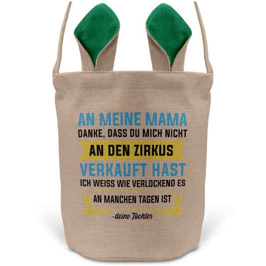 22Feels® Mama Osterkorb von Tochter Mutter mit Henkel Ostergeschenk Tragetasche Ostern Deko Osternest Körbchen Hasenohren (Beige/Grün)-Ostern Tragetasche-22Feels