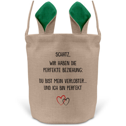 22Feels® Verlobter Männer Osterkorb mit Henkel Ostergeschenk Tragetasche Ostern Deko Osternest Körbchen Hasenohren (Beige/Grün)-Ostern Tragetasche-22Feels
