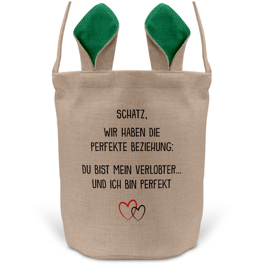 22Feels® Verlobter Männer Osterkorb mit Henkel Ostergeschenk Tragetasche Ostern Deko Osternest Körbchen Hasenohren (Beige/Grün)-Ostern Tragetasche-22Feels