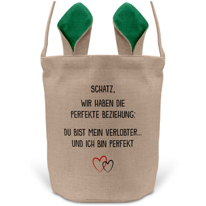 22Feels® Verlobter Männer Osterkorb mit Henkel Ostergeschenk Tragetasche Ostern Deko Osternest Körbchen Hasenohren (Beige/Grün)-Ostern Tragetasche-22Feels