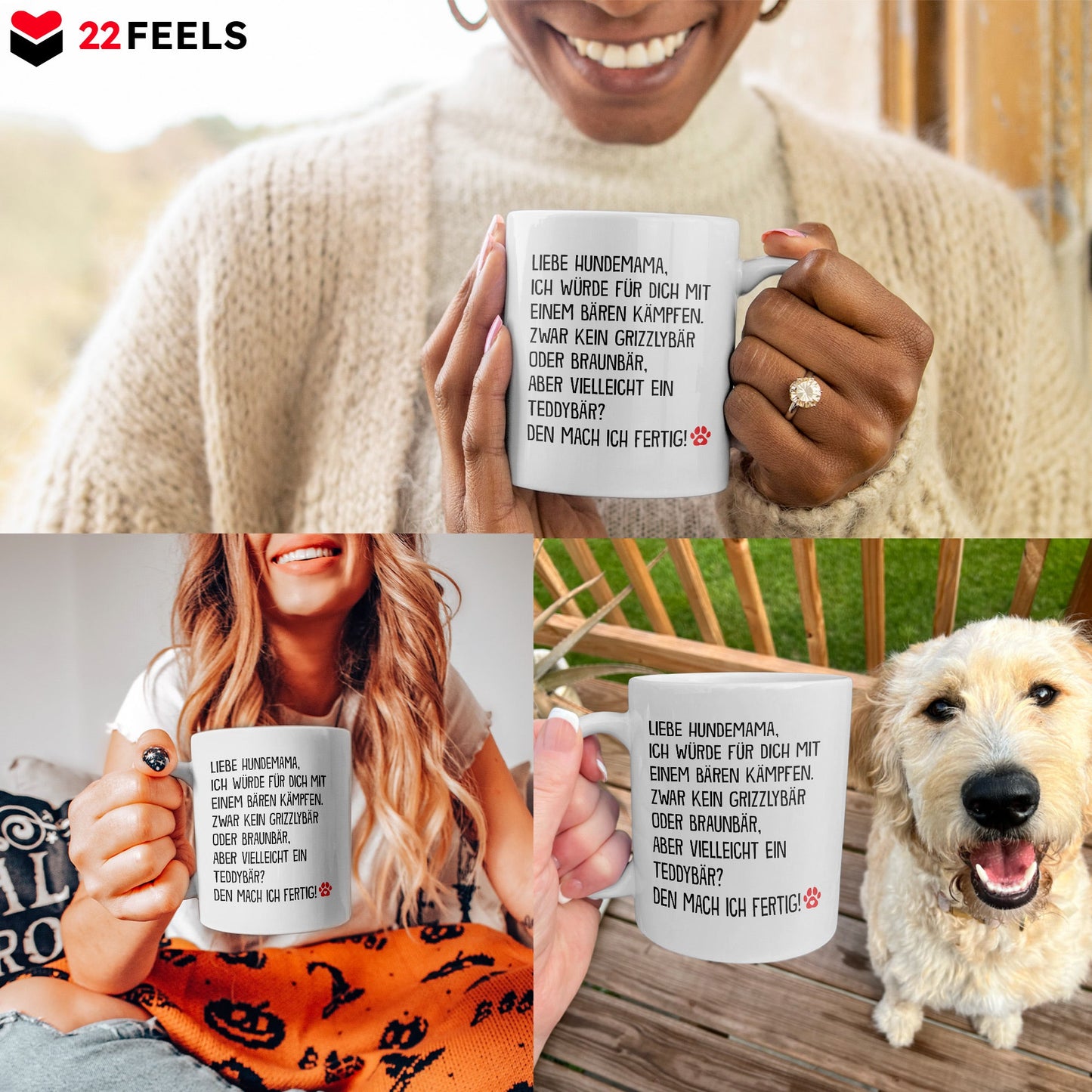 22Feels® Geschenk für Hundemamas - Tasse mit Spruch: Mit Bären Kämpfen (Weiss, 320ml)-Weisse Tasse 320ml-22Feels