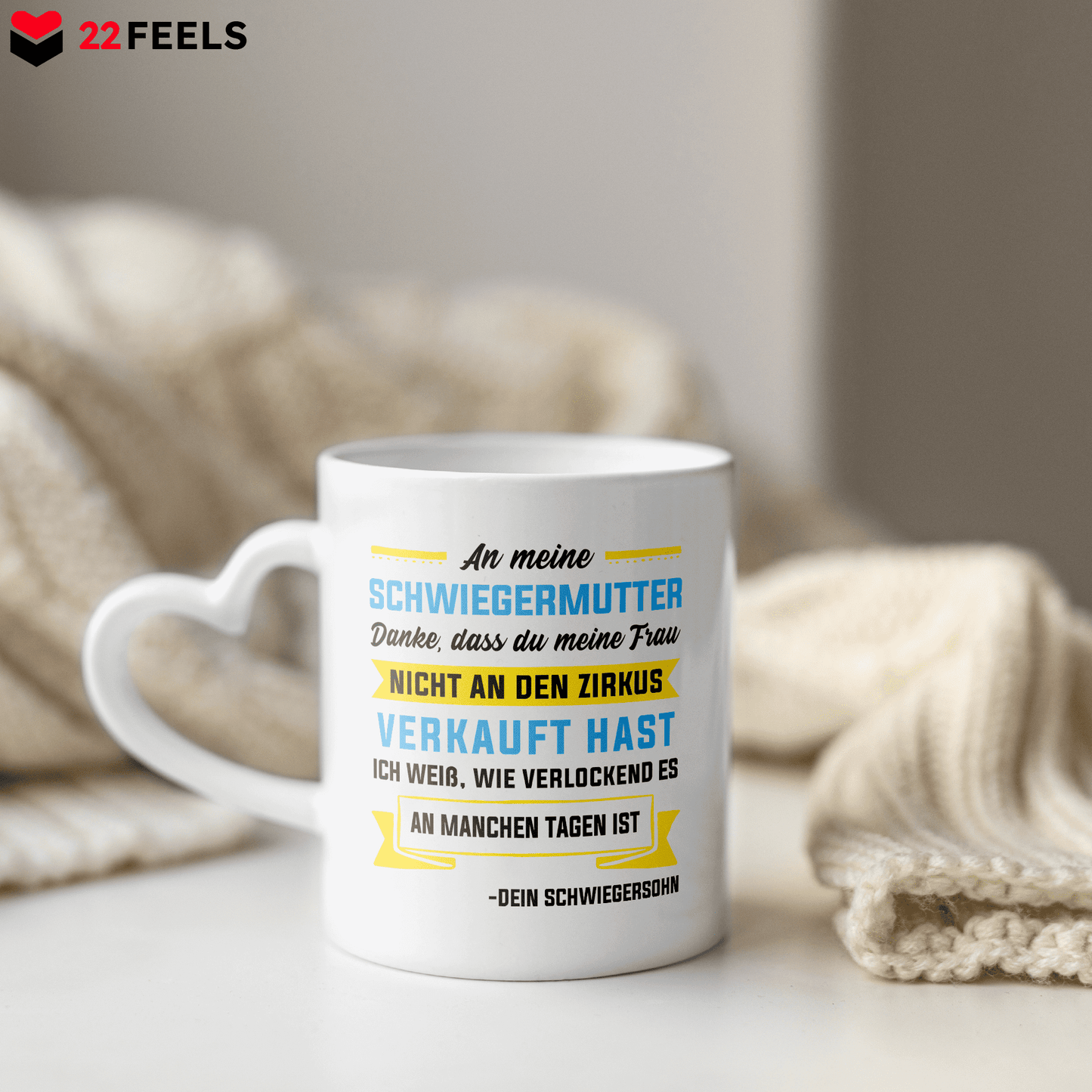 22Feels® Schwiegermutter Geschenk von Schwiegersohn bzw. Bräutigam - Tasse mit Spruch (Herzhenkel, Weiss, 320ml)-Tasse Weiss Herzhenkel 320ml-22Feels