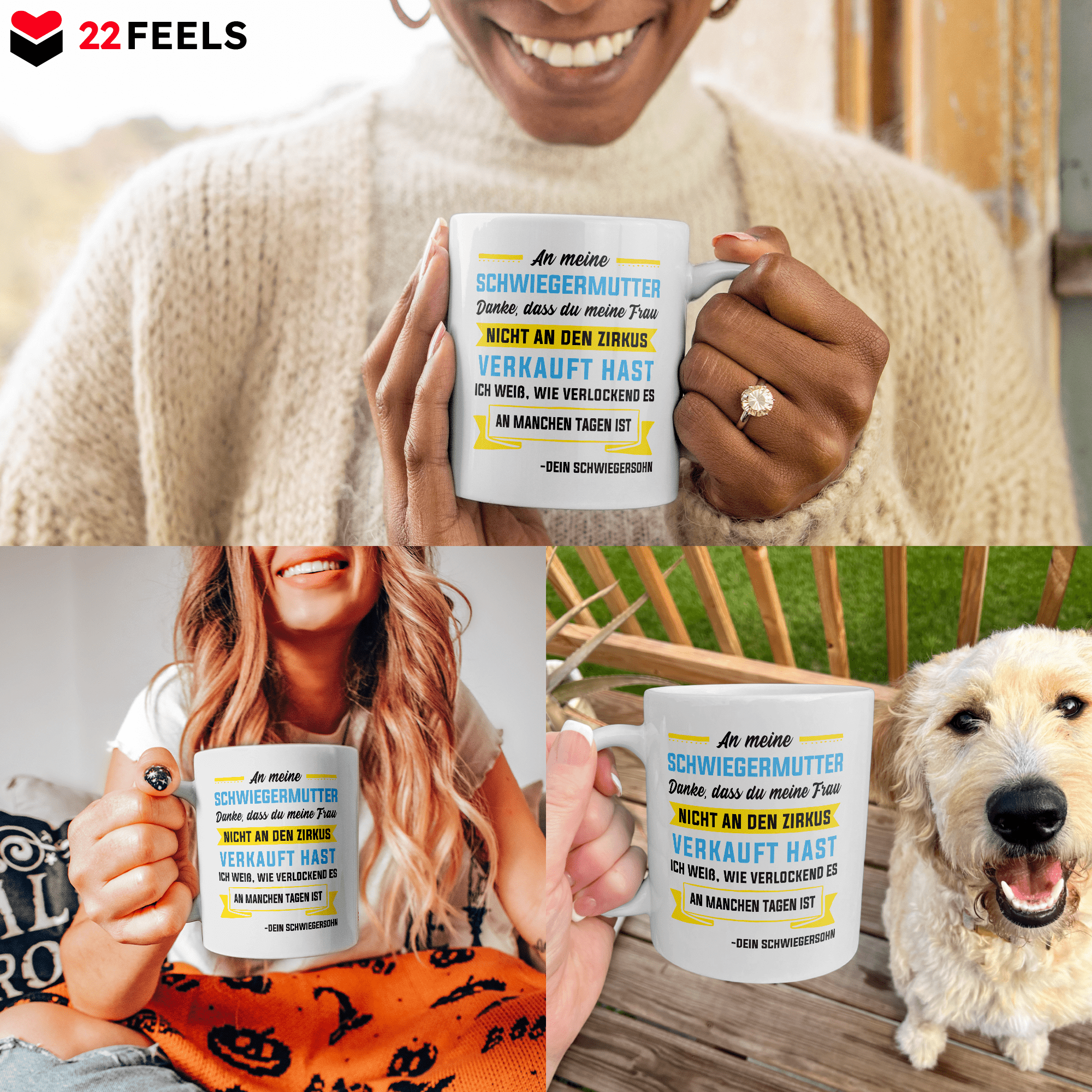22Feels® Geschenk für Schwiegermutter von Schwiegersohn - Tasse mit Spruch: Zirkus (Weiss, 320ml)-Weisse Tasse 320ml-22Feels