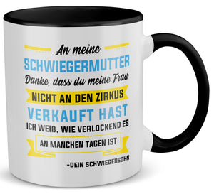 22Feels® Schwiegermutter Geschenk von Schwiegersohn bzw. Bräutigam - Tasse mit Spruch (Weiss-Schwarz, 320ml)-TwoTone Tasse Weiss-Schwarz 320ml-22Feels