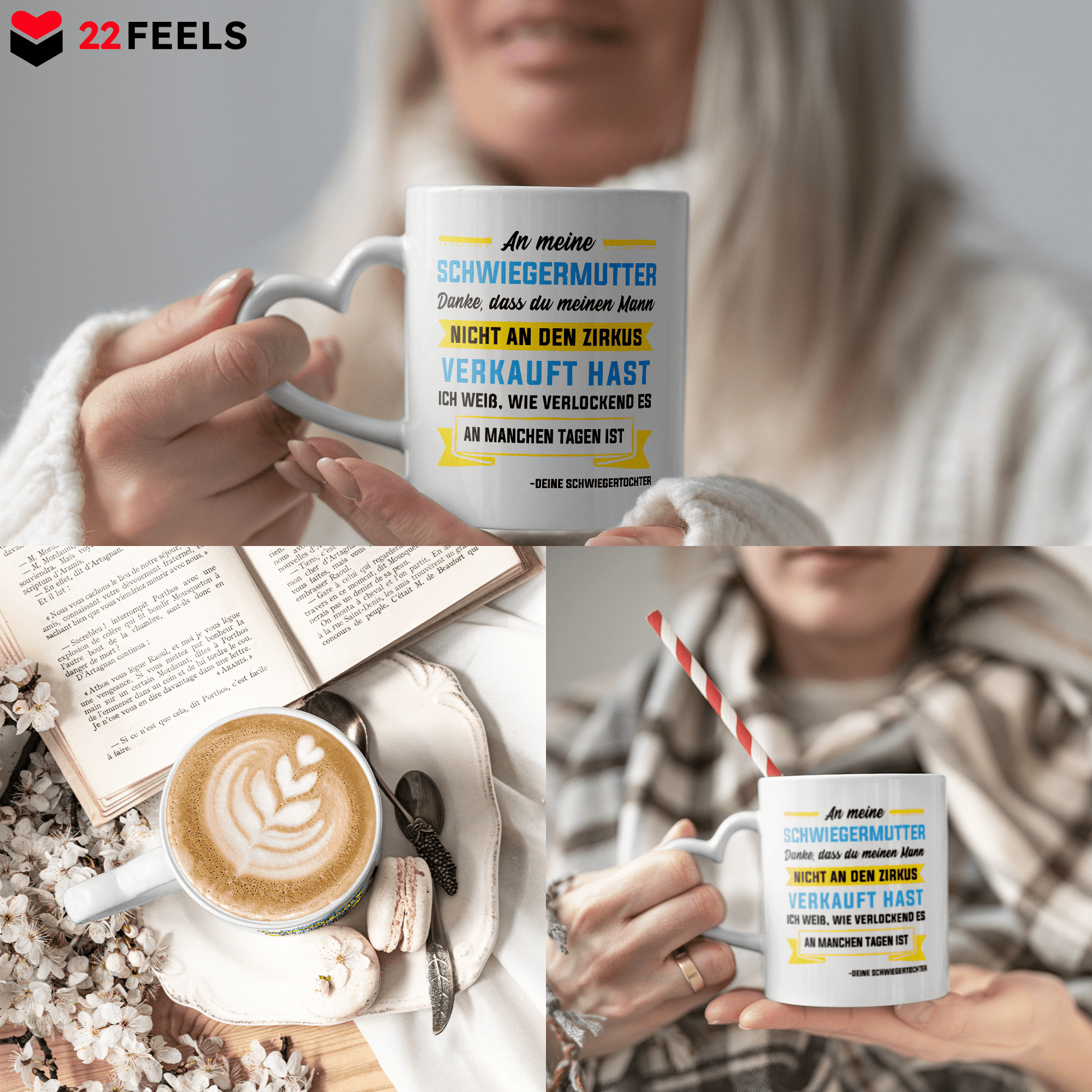 22Feels® Schwiegermutter Geschenk von Schwiegertochter bzw. Braut - Tasse mit Spruch (Herzhenkel, Weiss, 320ml)-Tasse Weiss Herzhenkel 320ml-22Feels