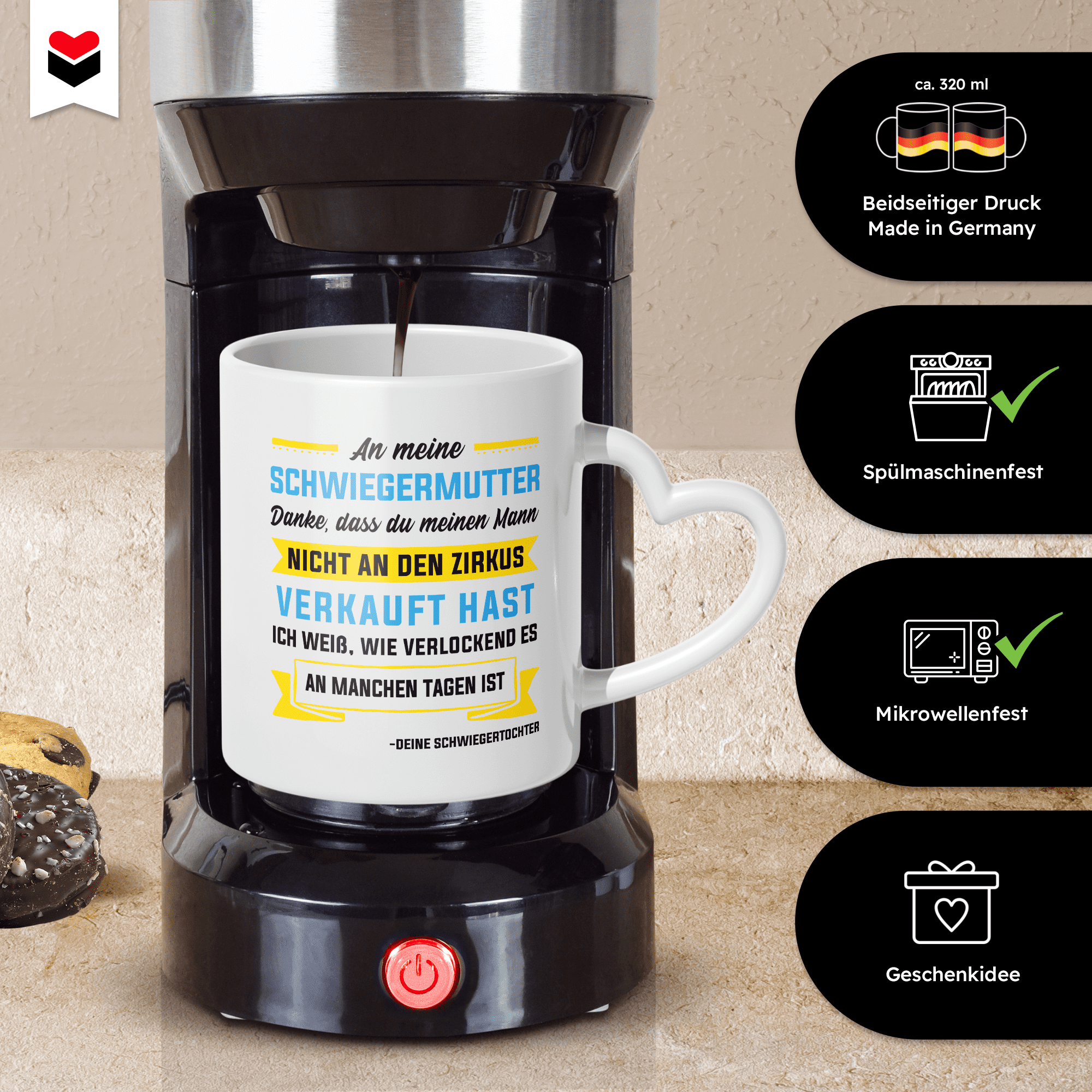 22Feels® Schwiegermutter Geschenk von Schwiegertochter bzw. Braut - Tasse mit Spruch (Herzhenkel, Weiss, 320ml)-Tasse Weiss Herzhenkel 320ml-22Feels