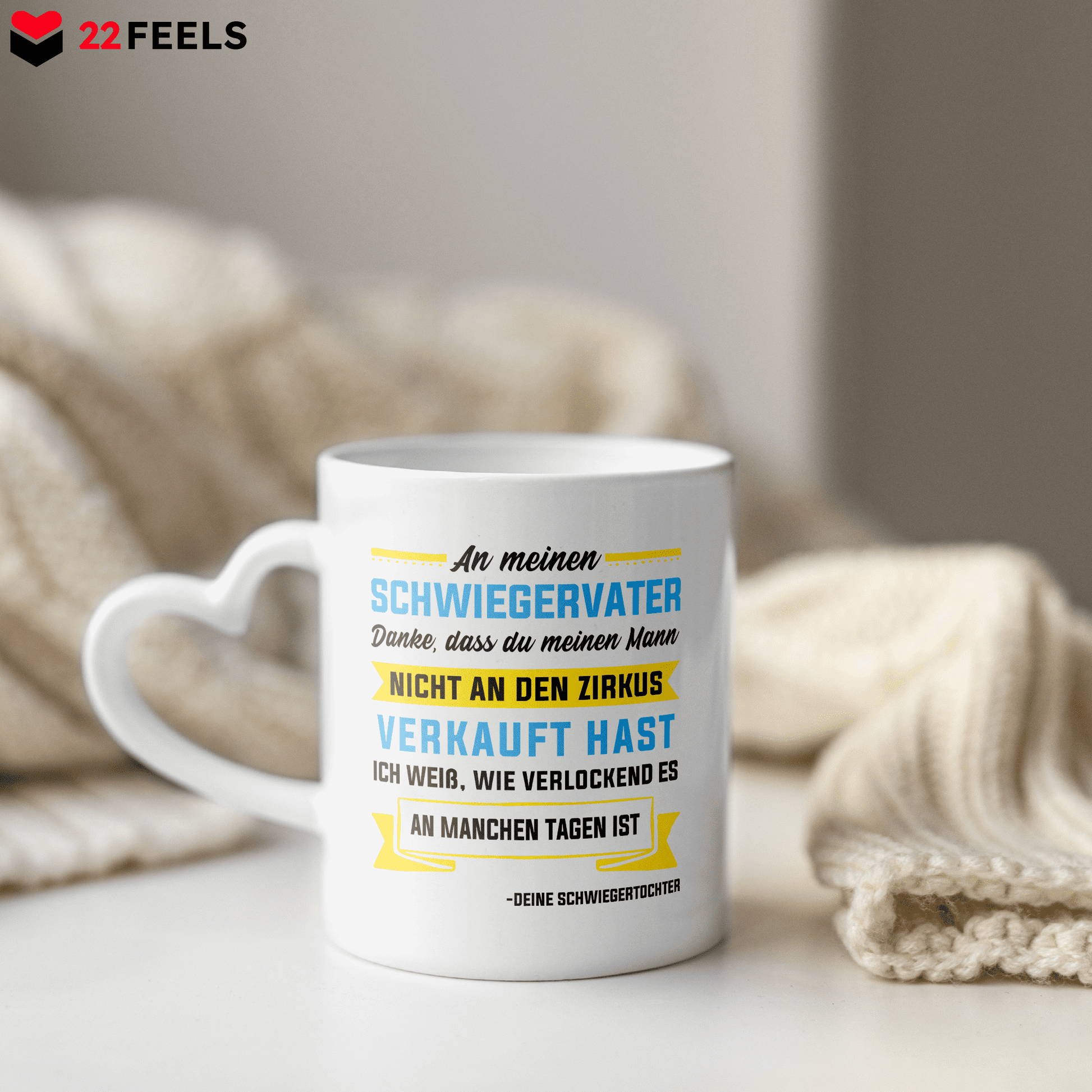 22Feels® Schwiegervater Geschenk von Schwiegertochter bzw. Braut - Tasse mit Spruch (Herzhenkel, Weiss, 320ml)-Tasse Weiss Herzhenkel 320ml-22Feels