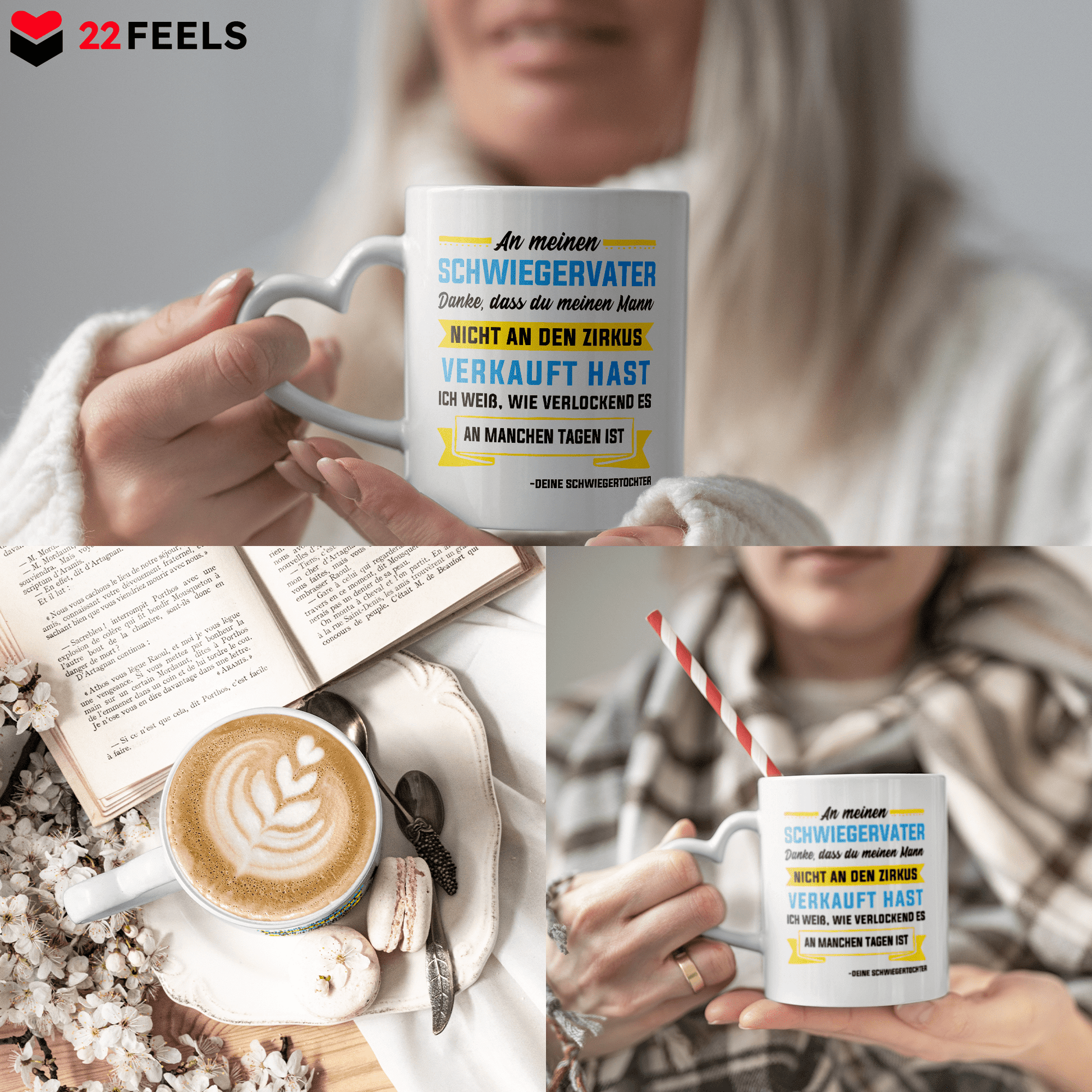 22Feels® Schwiegervater Geschenk von Schwiegertochter bzw. Braut - Tasse mit Spruch (Herzhenkel, Weiss, 320ml)-Tasse Weiss Herzhenkel 320ml-22Feels