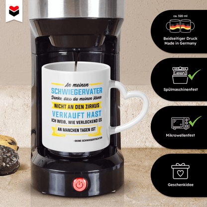 22Feels® Schwiegervater Geschenk von Schwiegertochter bzw. Braut - Tasse mit Spruch (Herzhenkel, Weiss, 320ml)-Tasse Weiss Herzhenkel 320ml-22Feels