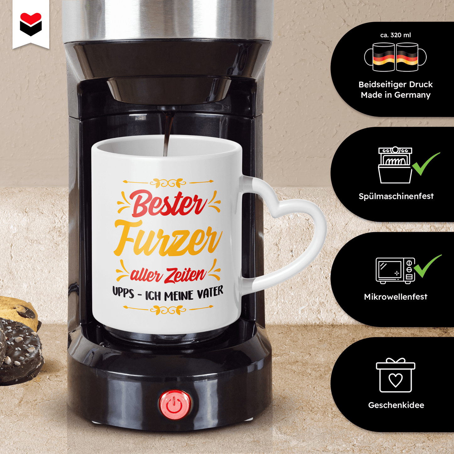 22Feels® Geschenk für Papas - Tasse mit Spruch (Herzhenkel, Weiss, 320ml)-Tasse Weiss Herzhenkel 320ml-22Feels