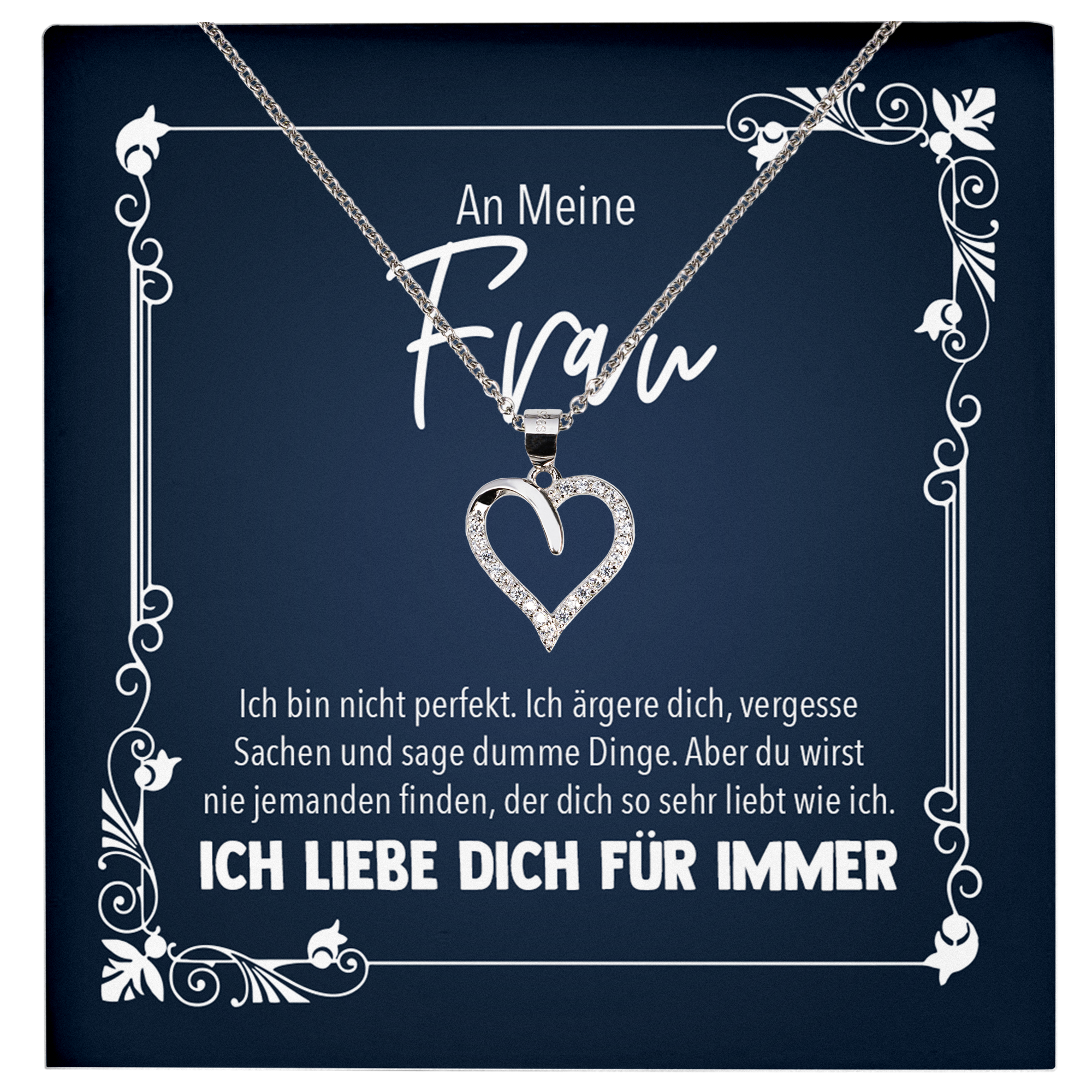 22Feels® Ehefrau Geschenk zum Hochzeitstag, Valentinstag, Geburtstag etc. - Echt Silber 925/000 Schmuckset: Herz Halskette mit Botschaftskarte-Schmuck mit Botschaftskarte - Herz21-22Feels