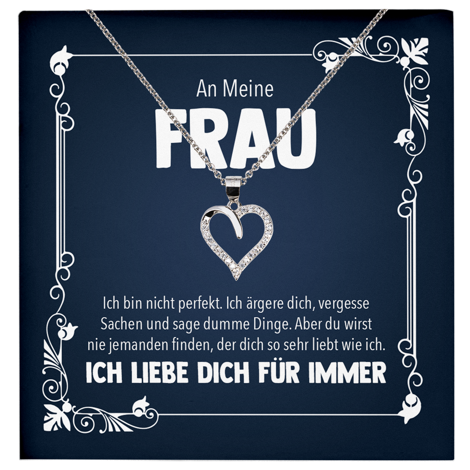 22Feels® Ehefrau Geschenk zum Hochzeitstag, Valentinstag, Geburtstag etc. - Echt Silber 925/000 Schmuckset: Herz Halskette mit Botschaftskarte-Schmuck mit Botschaftskarte - Herz21-22Feels
